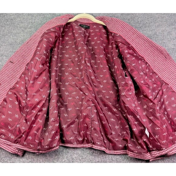 Talbots Plus 20W Wool Blend Houndstooth Blazer Pink Burgundy Lined - Picture 4 of 11